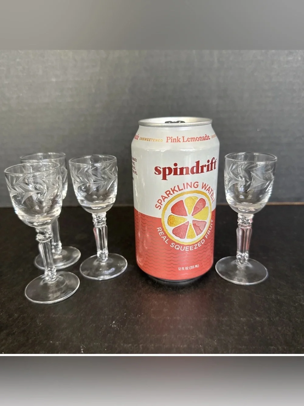 Fostoria Holly Cordial Glass Manganese UV Glow Set of 2 MCM Apéritif 3.75